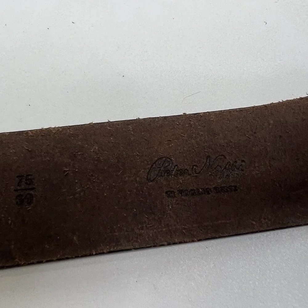 NWT Peter Nappi Brown T Moro Belt w/ Double Prong Buckle Leather Belt Size 30/75